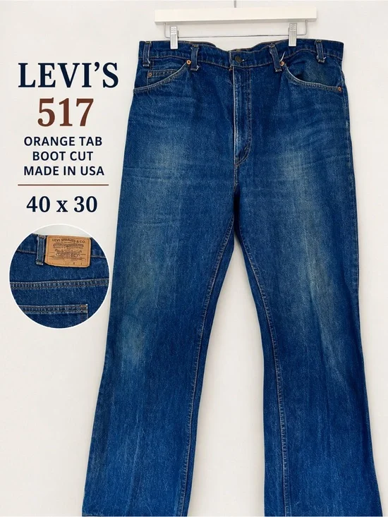 VTG 80s Levi's 517 Orange Tab Bootcut Blue Jeans Men’s 40x30 Made in USA