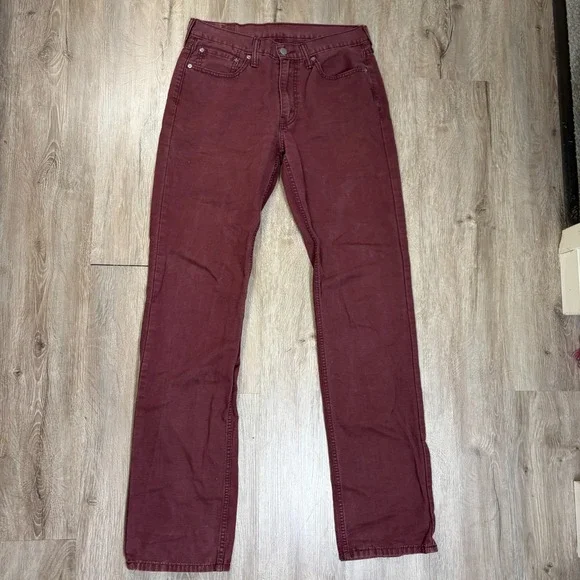 Levis 514 Mens Jeans 32x36 Maroon Red Straight 100% Cotton Denim