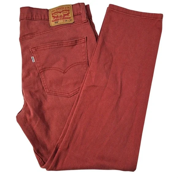 Levi's 502 Taper Jeans Mens 36x32 (38‎ x 31) Orange Regular Fit Stretch Denim