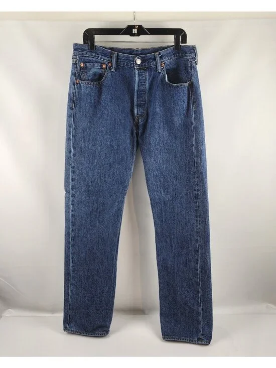 LEVIS 501 Jeans Mens 36x33 Red Tab Button Fly Blue Jeans Straight Leg