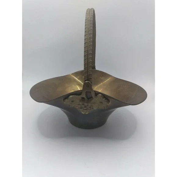 Vintage Brass Swing Handle Basket Grapevine Made In India