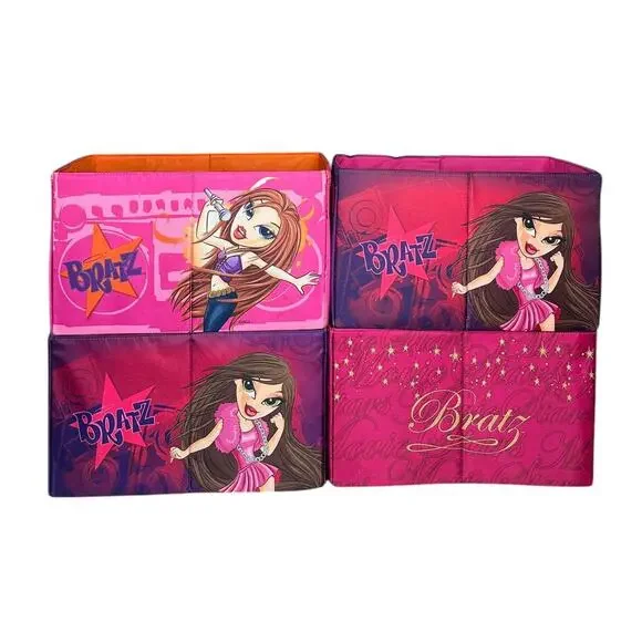 Bratz Dolls Foldable Storage Bins Box Containers Purple Pink Handles Set of 4