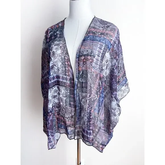 Y2K Wet Seal Purple Lightweight Shawl Wrap OS Paisley Floral
