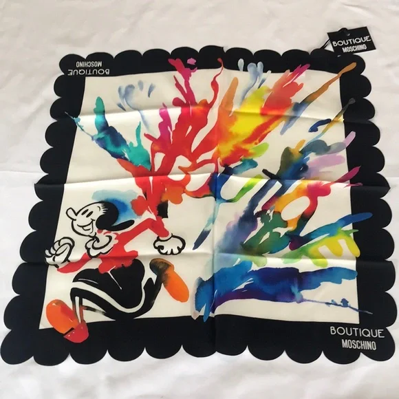 Moschino Boutique 100% Silk Scarf Italy Watercolor Olive Oyl 19”x19” NWT