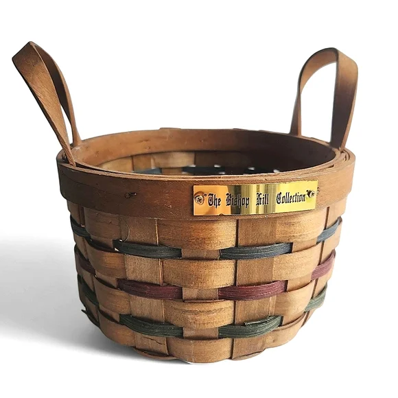 Vintage Bishop Hill Collection Round Woven Basket with Handles