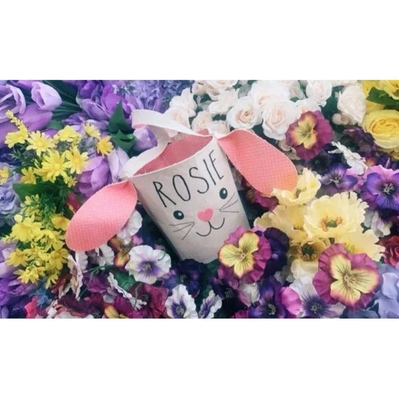 Personalized Customizable‎ Canvas Easter Basket Bucket Bag Springtime Egg Hunt