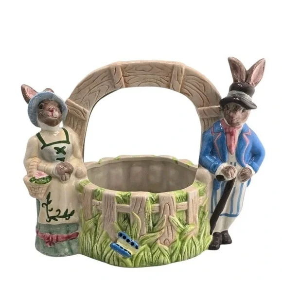 CRACKER BARREL EASTER BASKET MAN & WIFE BUNNY RABBITS‎ PORCELAIN 10