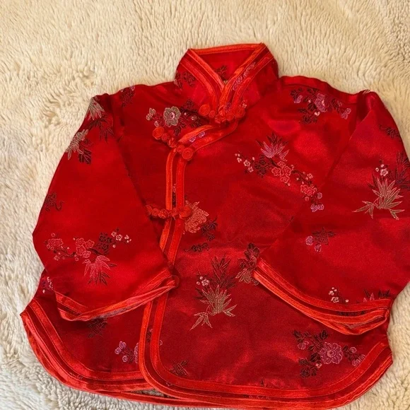 VINTAGE Golden Dragon Red Satin Top