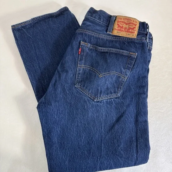 Levis 501 Jeans Men 38X31 Blue Button Fly Classic Straight Waterless.