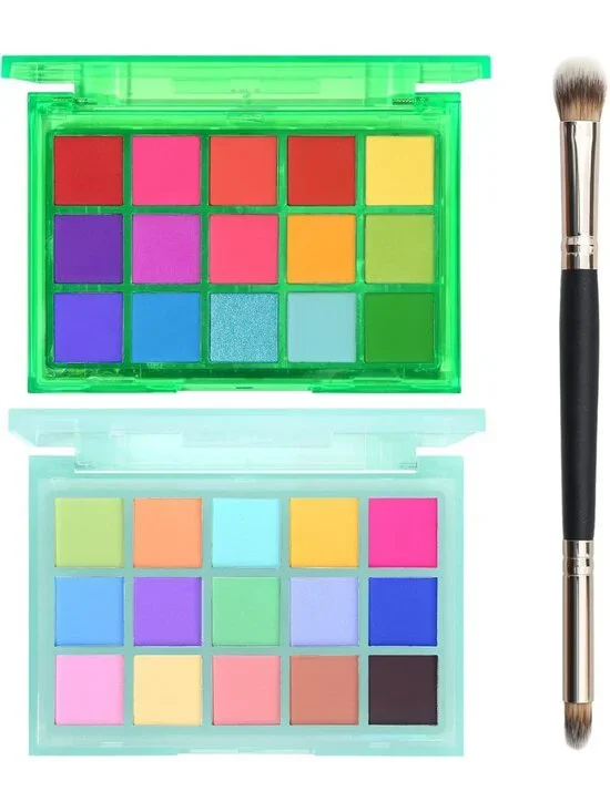 Vibrant 15-Color Eyeshadow Palette Set - Matte & Shimmer Neon Pastel Makeup Kit