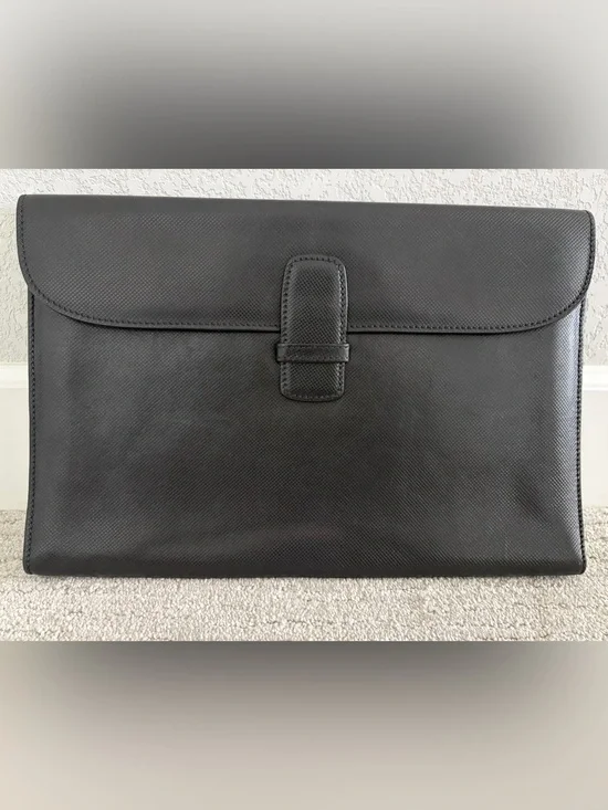Bottega Veneta Black Leather Flap Document Case