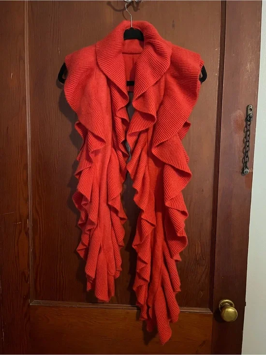 Ruffled Knit Scarf Wrap in Vibrant Red