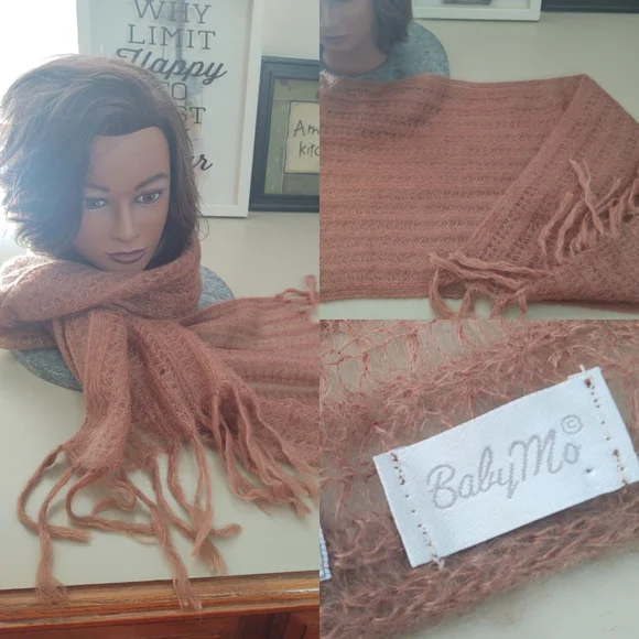 BabyMo Kid Mohair Wide Scarf Tan/Brown