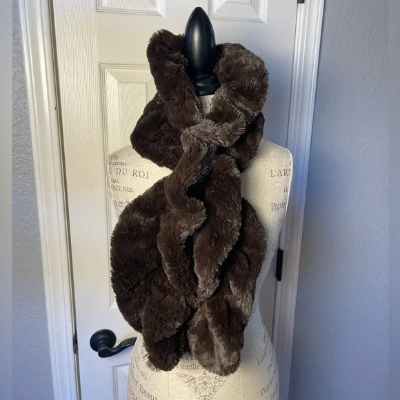 Adrienne Landau Brown Faux Fur Scarf