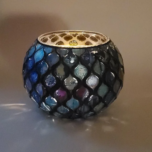 Iridescent Mosaic Glass Candle Holder, Vase, Bowl, Candy Dish NWOT 19