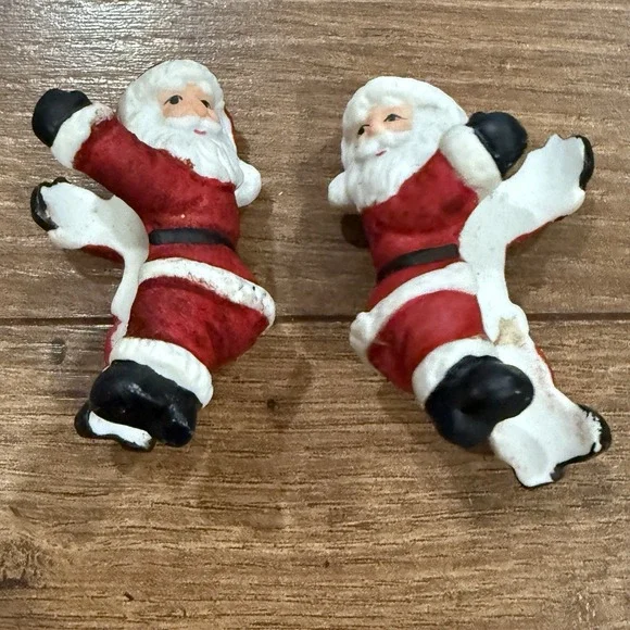 Santa Claus Ceramic Candle Huggers Vintage Christmas Lot of 2 Vtg Hugger