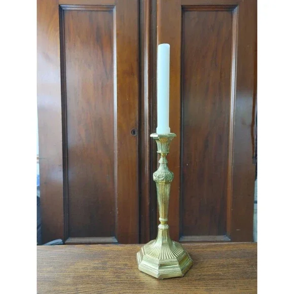 LOUIS XVI STYLE BRASS TABLE CANDLE HOLDER 10 1/4” Fine Dining Single Stick