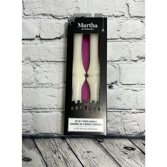 Martha Stewart Halloween Skeleton bones 10 inch white‎ taper candles - NIP