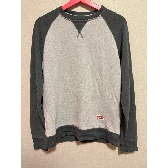 Levis Mens Raglan Sweatshirt Grey Two Tone Crewneck Pullover Size M