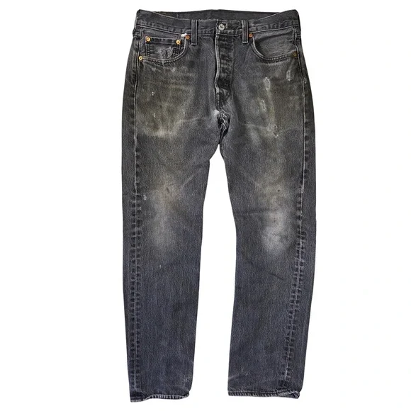 Levis 501 Original Fit Jeans Men 32x32 Faded Black Button Fly Straight Leg Denim