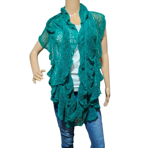 Green Ruffle Multi Use Crochet Open Knit Scarf