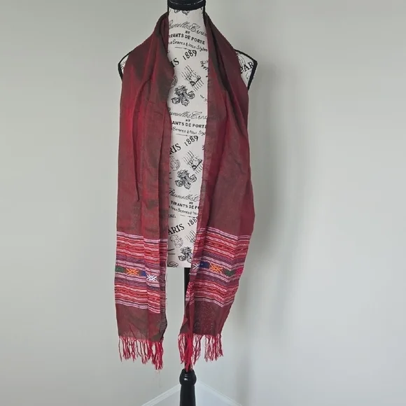 Red and Brown Fringed Scarf