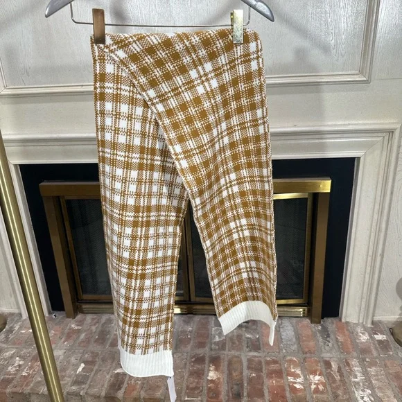 Timberland Plaid Knit Scarf OS Brown White Checkered‎ Logo Patch NWT