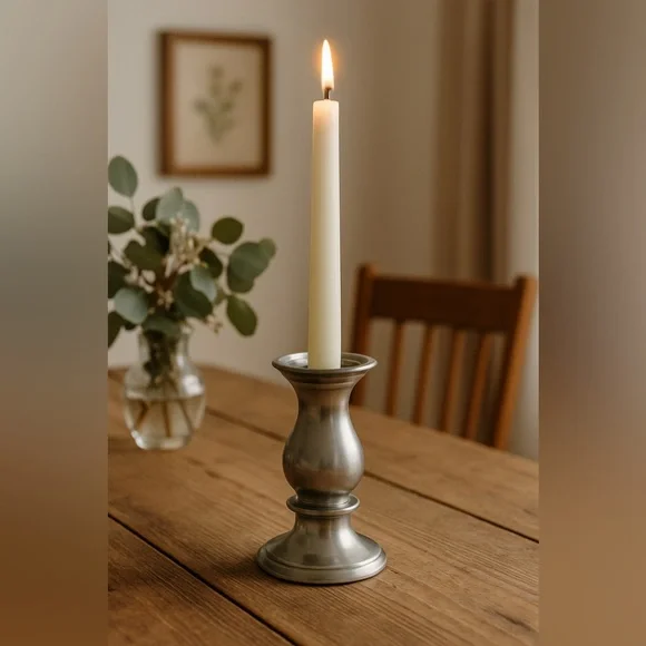 Vintage Pewter Candle Holder Heavy Weighted Silver Tone