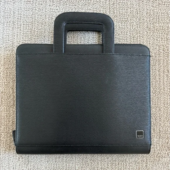 TUMI textured black leather attaché travel bag or briefcase