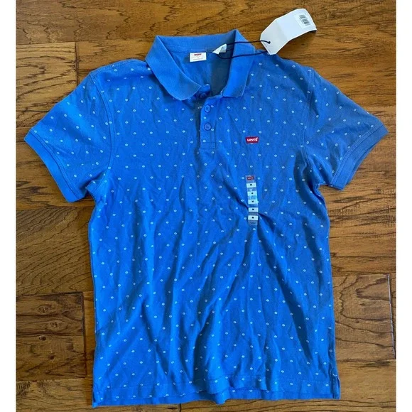 Levis Housemark Polo Shirt Mens Medium Blue Geometric Print Performance