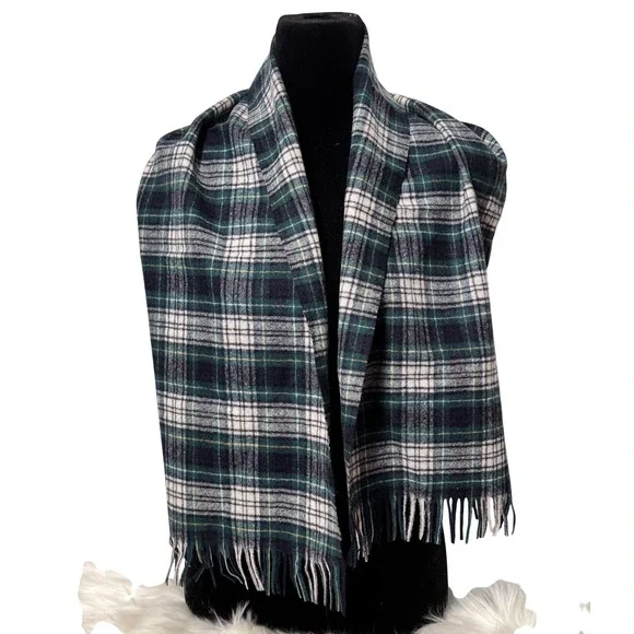 Pendleton‎ Wool Scarf Campbell Dress Tartan Plaid Green Navy Made in USA 51x12