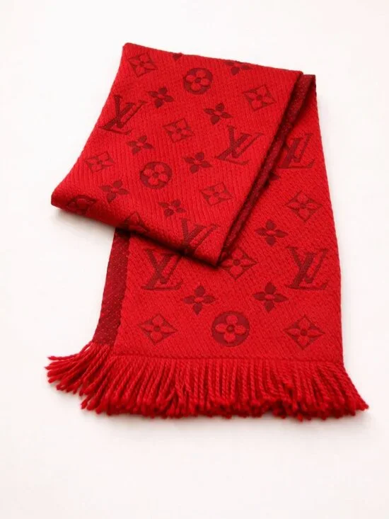 Authentic Louis Vuitton Monogram Wool Scarf Red Fringe