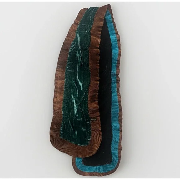 Rayon Crinkle Trim Crushed Velvet Scarf Brown Blue Green Glamour Artsy Festival