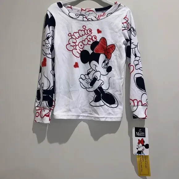 DISNEY NWT Sz 6 Girls Minnie Mouse White Printed Top Long Sleeve Fall Winter