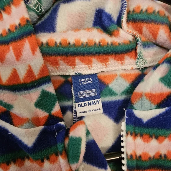Old Navy Kids Multicolor Geometric Fleece Onesie Hoodie - Boys Size Large 10-12