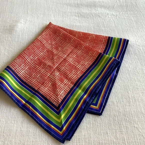 Glentex Scarf Made in Japan Square Red Houndstooth Multicolor Stripe Vintage