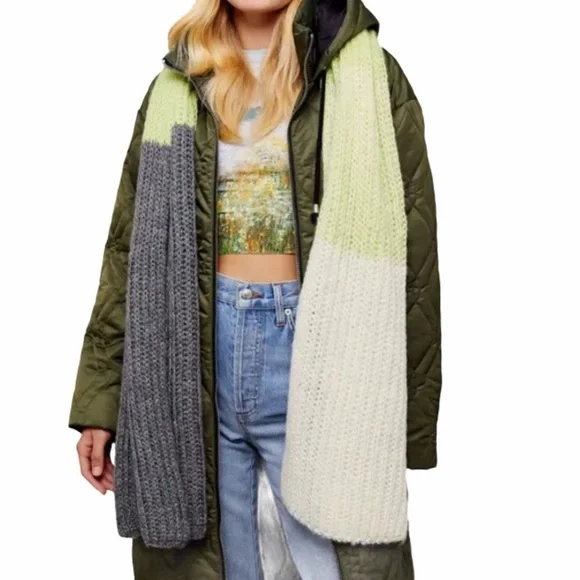 NEW Topshop Chunky Knit Scarf Gray Lime Ivory