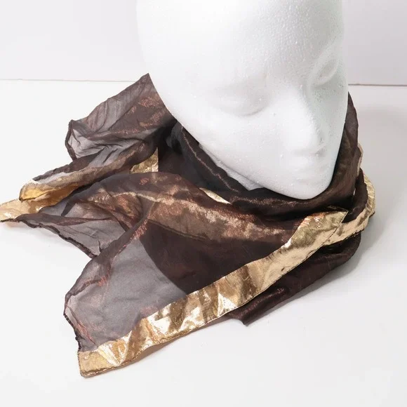 Vintage Sheer Bronze Brown Gold Metallic Rectangle Scarf Space Core Disco
