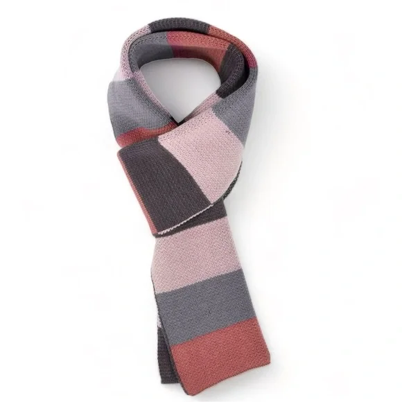 Simplicity Wide Knit Winter Scarf Rugby Stripes Pink Colorblock
