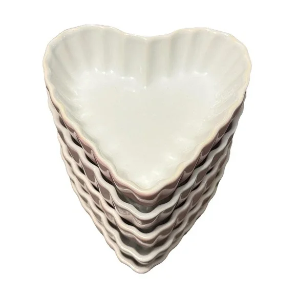 Pacific Island Creation Pink Heart Shaped Ramekin Ceramic Oven Safe Set Of 5
