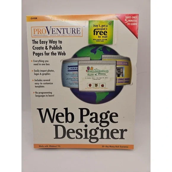 Vtg Sealed Win95 ProVenture WEB PAGE DESIGNER (CD-ROM) Software Big-Box New