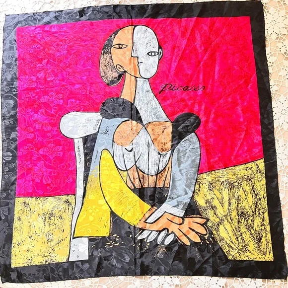 Vintage Silk Art Deco “Femme Assise” Pablo Picasso scarf wrap 34X34