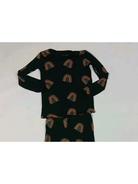 Kyte Baby Two Piece Long Sleeve Bamboo Pajamas Size 3T Black Rainbow Top Pants