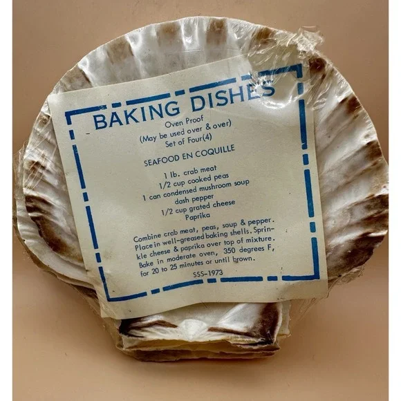 Vintage Ovenproof Scallop Shell Baking Dishes Set of 4 Seafood en Coquille 1970s