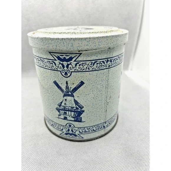 Vintage valleybrook dutch cookie tin blue white‎ windmill metal box tin Cottage