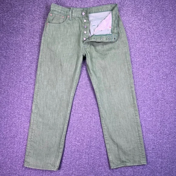 Levis 501 Original Jeans Mens 36x30 Green Straight Classic Button‎ Fly Fits34x28