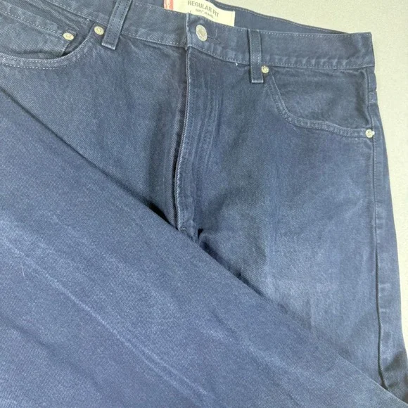 Levis 505 Regular Fit Jeans Mens 36x32 Navy Blue Dark Wash Straight Leg Denim