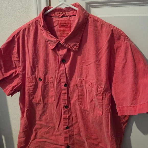 Levis Mens Salmon Pink Short Sleeve Button Down Modern Fit Shirt Size L
