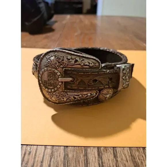 Western style pillar candle holder belt silver bull medallions resin Farmhouse