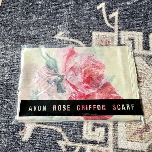 Vintage New Avon Floral Rose Chiffon Scarf 1995